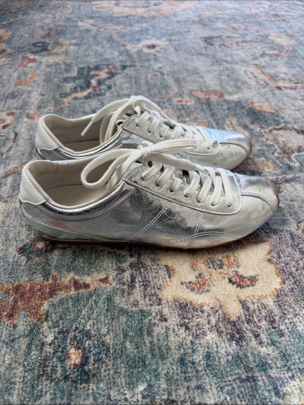 J. Crew Silver Metallic Women's Sneakers with White Laces